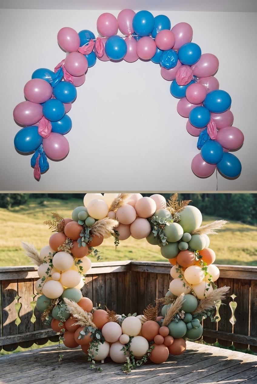 Vergleich DIY-Ballonbogen und professioneller Boho-Ballonring